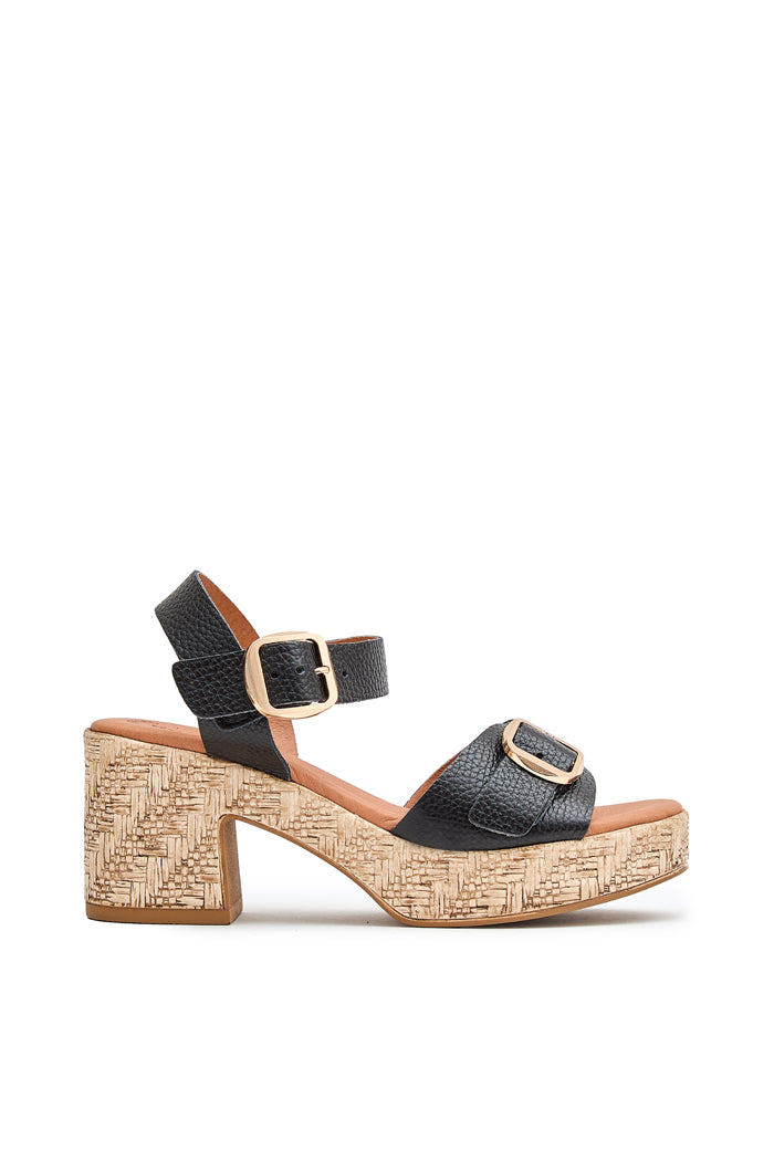 Sandalia María de Piel para Mujer - Grabado Negro