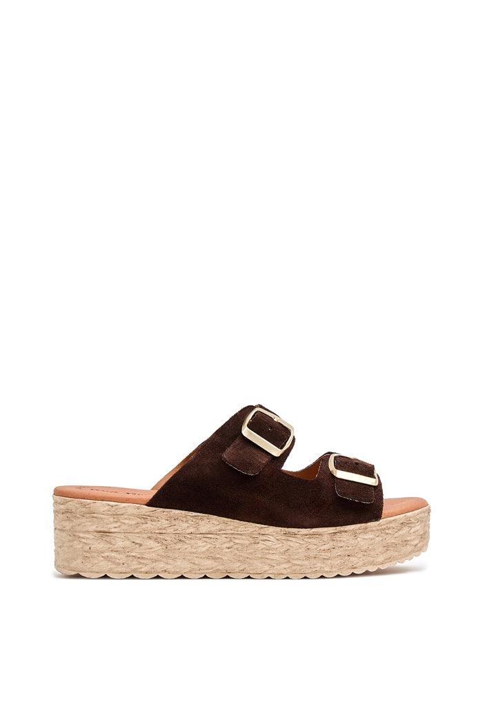 Sandalia de Piel para Mujer - Serraje Marron