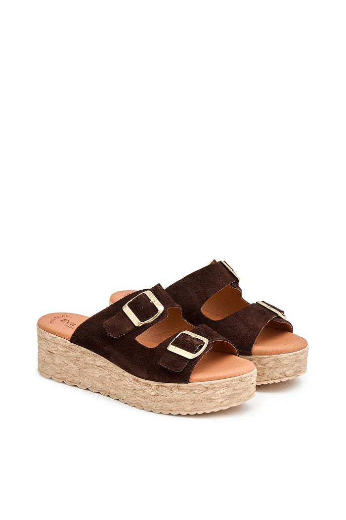 Sandalia de Piel para Mujer - Serraje Marron