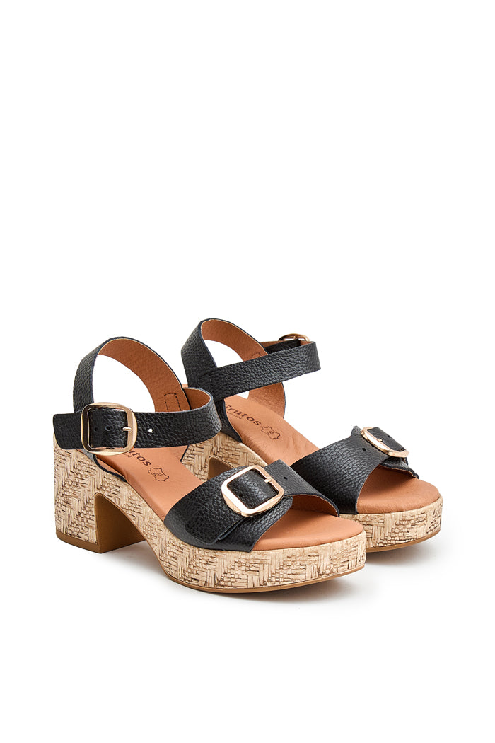 Sandalia María de Piel para Mujer -  Grabado Negro