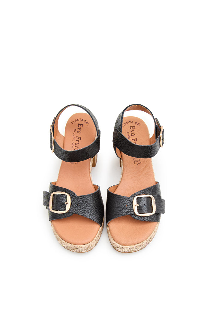 Sandalia María de Piel para Mujer -  Grabado Negro