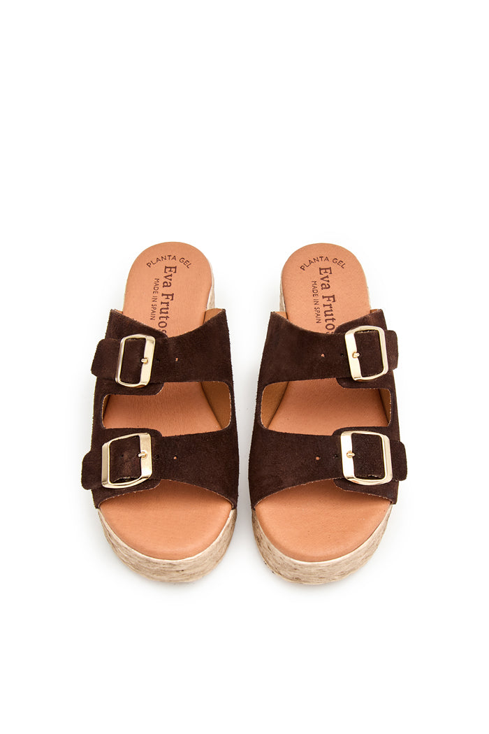 Sandalia de Piel para Mujer - Serraje Marron