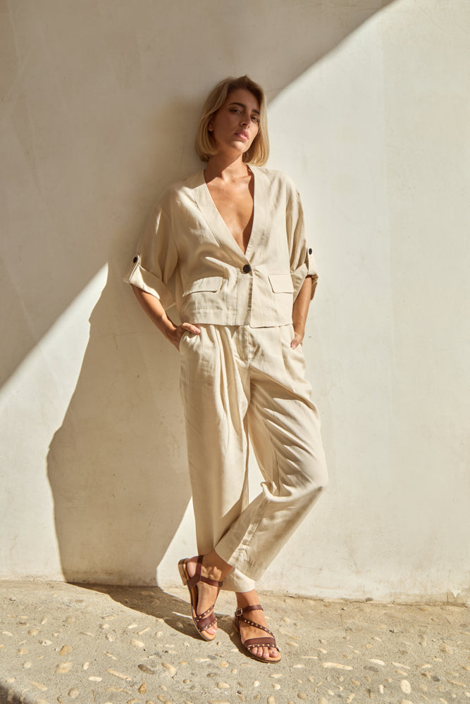 Sandalia Olivia de Piel para Mujer - Marrón
